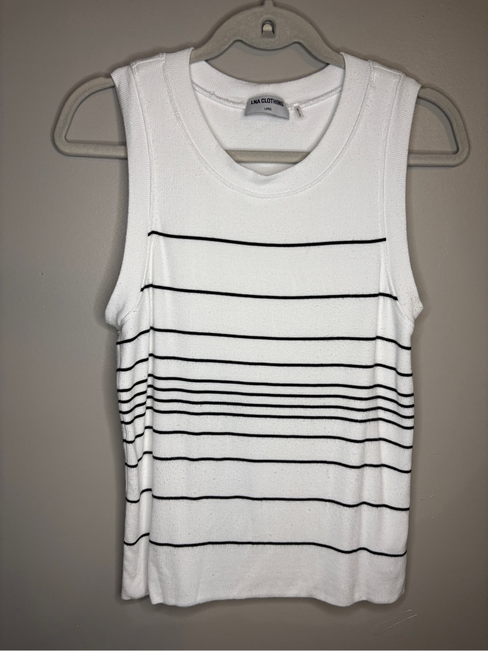 LNA White Tank Top with Black Stripes